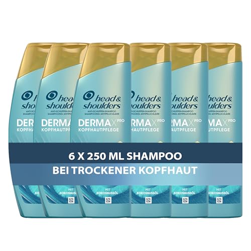 Head & Shoulders DERMAXPRO Hydra Pflege Anti-Schuppen Shampoo & Kopfhautpflege bei trockener Kopfhaut – Mit Kokosmilch, aktiver Aloe & Vitamin E – Dermatologisch getestet – 6 x 250 ml