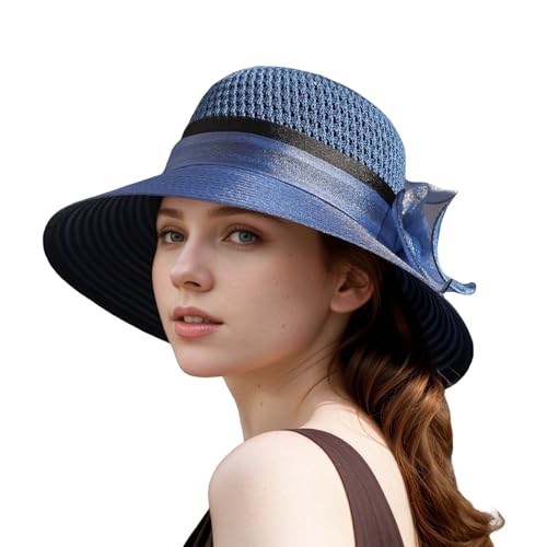 Damenhut Braut Hochzeit Kirche Teeparty Breite Krempe Sommer Sonnenhut Damen Outdoor Elegant Temperament Sonnenhut Zjg695 (Navy, M)
