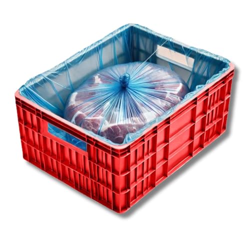 Hygienical Betriebsbedarf Folie für Fleischkiste, Einlegesäcke HDPE für E2-Kiste, Fleischkistensack, Auskleidungssack, 10 my, 65 x 64 cm, blau-transparent