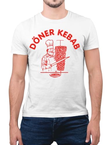 Alsino Döner Kebab Tshirt Herren T-Shirt Original Logo - weiß, 100% Baumwolle - Rundhals
