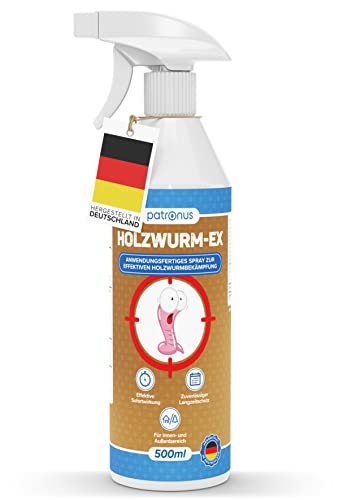 Holzwurm-Ex Spray 500ml - Holzwurm-Spray zur effektiven Holzwurmbekämpfung - Holzwurmtod-Mittel mit Sofort- und Langzeitwirkung - aus deutscher Produktion