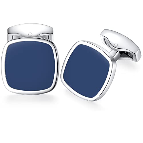 HONEY BEAR Herren Quadrat Manschettenknöpfe Hochzeit Cufflinks Manschettenknopf Edelstahl, MEHRWEG (Blau)