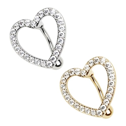 KRYMSON 2 Stück Bauchnabelringe, Bauchnabelnägel, Herzförmiger Bauchnabelstab, Bauchstab, Bauchnabelpiercing, Schwebender Nabel-Diamantschmuck, Bauchnabelpiercing-Set (Silber, Gold)
