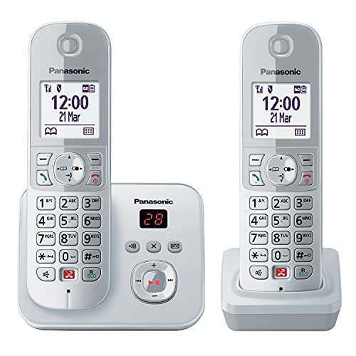 Panasonic KX-TG6862GS Schnurlostelefon mit 2 Mobilteilen und Anrufbeantworter (Bis zu 1.000 Telefonnummern sperren, übersichtliche Schriftgröße, lauter Hörer, Voll-Duplex Freisprechen) perl-silber