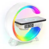 Tageslichtwecker, Lichtwecker Sonnenaufgang Wecker mit Licht, Wake up Light, Wireless Charger Led Wecker Smart Tischlampe mit Bluetooth-Lautsprecher 13 Modi Lichter für Erwachsene Kinder Schlafzimmer