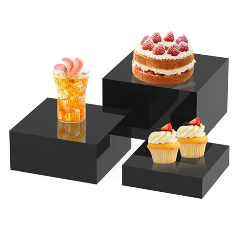 Buffet-Erhöhungen, 3 Stück, Lebensmittel-Aufsteller für Party, Buffet, Erhöhungen und Ständer, 15,2 cm, 17,8 cm, 20,3 cm, Lebensmittelerhöhungen für Buffettisch, Acryl, schwarze Würfelboxen,