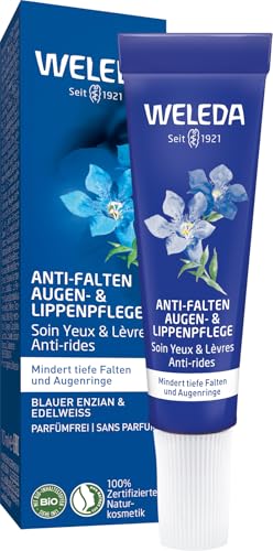 WELEDA Bio Anti Falten Augenpflege & Lippenpflege Blauer Enzian & Edelweiß - Naturkosmetik Augencreme/Lippencreme mindert tiefe Falten, Augenringe, Tränensäcke & Schwellungen (vegan, 10ml)