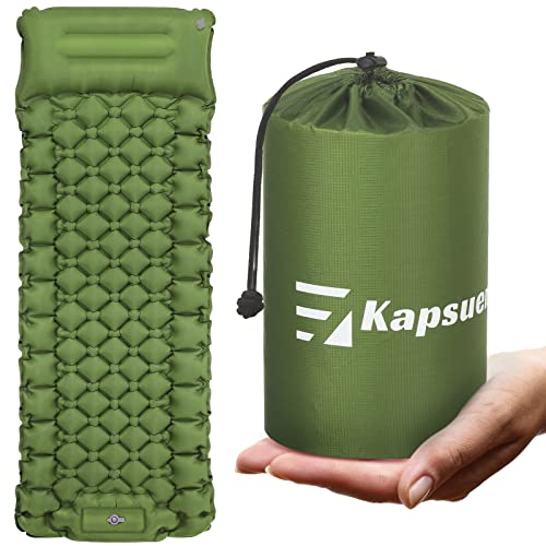 Kapsuen Isomatte Camping Selbstaufblasend Ultraleicht - Fußpumpe Aufblasbare Sleeping Mat, Langlebig, Luftdicht und Wasserdicht Campingmatte für Outdoor Green