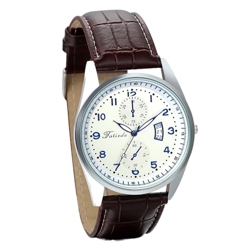 JewelryWe Herrenuhr Leder Quarz Uhr: Klassische Einfache Analog Quarzuhr Wasserdicht Armbanduhr Herren Braun Lederarmband Business Casual Uhr mit Arabischen Zahlen