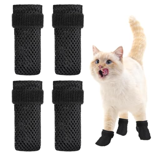 WeddHuis 4 Stück Katzenschuhe, Einstellbare Katzenstiefel, Atmungsaktives Mesh Anti-Scratch Schützen Haustier Katzenkrallen, Schützen Anti-Scratch Baden Rasieren Nagel Clipping