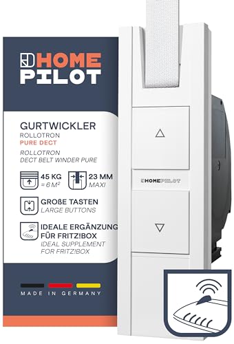 HOMEPILOT RolloTron pure DECT Gurtwickler - elektrischer Rollladenantrieb mit Funk | für AVM FRITZ!Box mit DECT-Basis verwendbar | für 23 mm Gurtbandbreite (max. 45 kg, 6 m²)