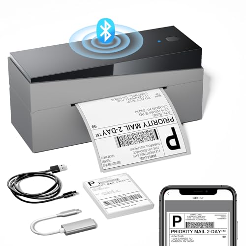 Memoking DHL Etikettendrucker Bluetooth, 249BT Versandetiketten Drucker, Shipping Label Printer 4x6 Versandetiketten Thermodrucker für Barcode, UPS, Ebay, Etsy, Shopify, Amazon, Royal Mail, FedEx,USPS