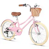 Glerc Missy 20" Zoll Mädchen Cruiser Kinder Fahrrad 6-Gang Teen Hybrid City Fahrrad für Jugend Alter 6 7 8 9 10 11 12 Jahre alt mit Weidenkorb & Leichtgewicht,Rosa