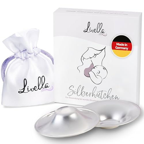 Livella | Silberhütchen aus 999er Silber | Made in Germany | Hilfe bei gereizten Brustwarzen | Unterstützt feuchte Wundheilung beim Stillen | Wochenbett Stillhütchen (2 Stück) für Brustschutz