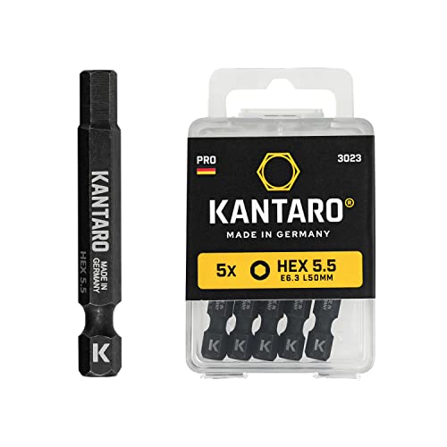 KANTARO 3023 Sechskant Bit HEX 5,5mm x 50mm (5 Stück) Made in Germany - Zaunbit für Innensechskant Zaunschrauben