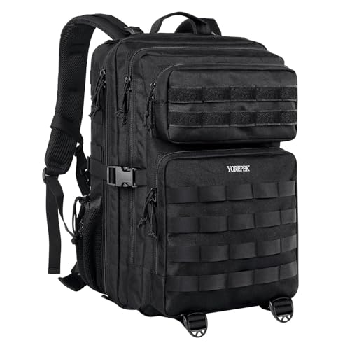 YOREPEK Großer Militär Rucksack Herren, 40L Outdoor Armee Wasserdicht Taktischer Bundeswehr Rucksäcke Molle Assault Survival Tactical Travel Backpack für Camping Trekking Wandern Reise Arbeit, Schwarz