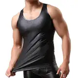 Latex Unterhemd Herren Latex Top Tank Top Latex Männer Feinripp Latex ärmellos Muskelshirtst Männer Sportunterhemden ärmellose Westen für Herren Wetlook Shirts Lack Leder Erotik Shirts Tops