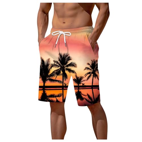 Hawaii-Shorts für Herren Kurze Hosen Herren Herren Sommer Coconut Tree Digital 3D-gedruckte Shorts Strandhose mit elastischer Taille 椰子树 Badehose Teenager Jungen Schwarz Badeshorts Herren (Khaki, L)