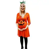 Ansenesna Halloween Kostüm Damen Kleid Kürbis Schwangere Frauen Kleidung (M, Orange)