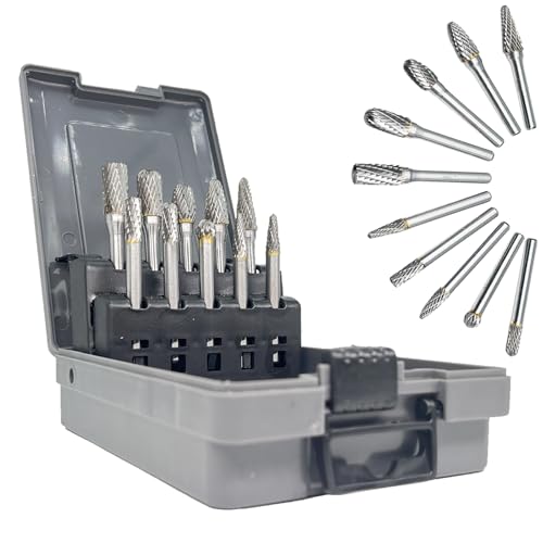 Dauchlime Hartmetall-Rotationsfräser-Set mit 1/4-Zoll-Schaft, 10 Stück, Doppelschnitt, massives Wolframkarbid, Drehfeilen-Bits für die Schleifmaschine, Metall, Holzbearbeitung, Bohren, Gravieren,