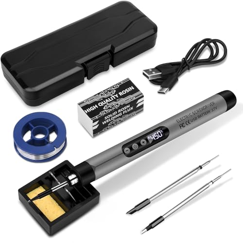 KKMOL Akku Lötkolben Set, USB Wiederaufladbar Lötkolben mit LCD, Temperatur Einstellbare 330 ℃-450 ℃, 3 Lötspitzen, Lötdraht, Lötkolben, Lötpaste, Professionelles Sicheres Komplettes Lötkolben-grau