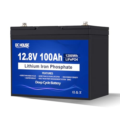 DCHOUSE 12V 100Ah LiFePO4 Batterie, Verbessertes 100A BMS, Bis zu 15000 Zyklen, 1280Wh Lithium Akku, perfekt für Wohnmobile, Solaranlage, Wohnwagen, Boot, Camping,Off-Grid-Systeme