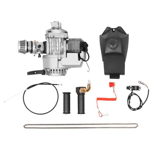49ccm 2 Takt Motor, Pocket Bike Dirt Bike Pitbike Atv Motor Mini Benzinmotor Mit Vergaser Und Kraftstofftank, Einzylinder Luftkühlung Motoren Engine Für Pocket Bike Atv, 25H-136L Kette