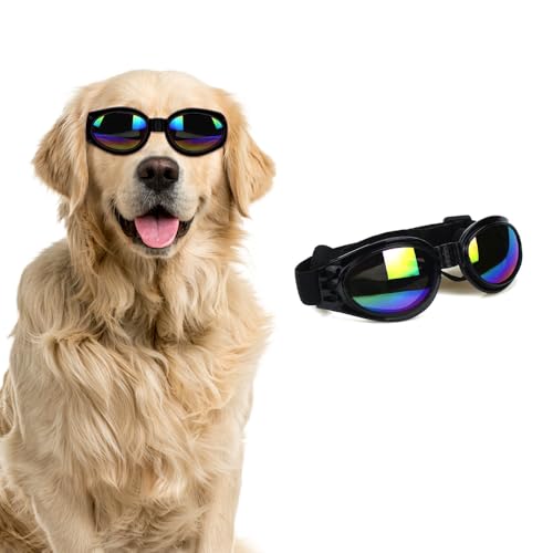 QKEPCY Hundebrille UV Schutzbrille Wasserdicht Winddicht Einstellbar Sonnenbrille Hund Haustier Sonnenbrille Mode Schutzbrille für Große Mittelgroße und Kleine Hundebrille(Schwarz)