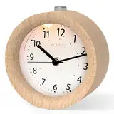 aboveClock Wecker Analog Ohne Ticken, Wecker Holz mit Snooze, Nachttisch Tischuhr mit Nachtlicht, Retro Wecker Analog Batteriebetriebe（1*AA-Batterie benötig - Naturholz in Hellbraun