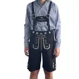 Jungen Kinderlederhose kurz braun Bestickt echtes Leder, authentisch und perfekt für das Oktoberfest, Bayrisch Outfit Trachtenbekleidung, Gr. 128