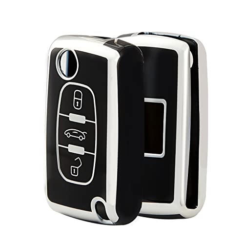 OFFCURVE Autoschlüssel Hülle Schlüsselhülle, Schlüsselcover TPU Autoschlüssel Schutzhülle 2/3 Tasten für Peugeot 106 207 308 Expert Partner Citroen C2 C3 C4 Grand Picasso Fiat Scudo Ulysse
