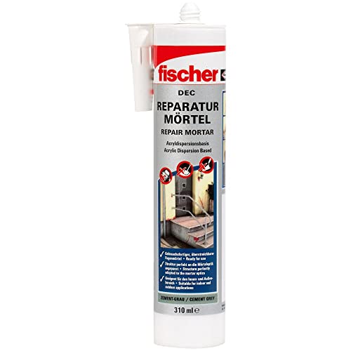 fischer DEC Reparaturmörtel, geruchsarmer Mörtel, witterungsbeständige Dichtmasse für den Innen- & Außenbereich, Kartusche für zahlreiche Anwendungen und Baustoffe, 310 ml, zementgrau