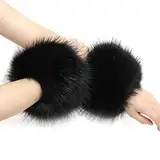 1 Paare Fell Pelz Armstulpen,Damen Pulswärmer Pelz Kunstfell Fellstulpen Fell Manschette Handschuhe Pulswärmer Kunstfell Winter Handgelenk Wärmer für Pullover Mantel Weste Jacken für Frauen,Schwarz