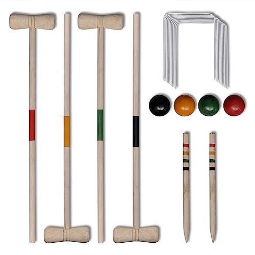 vidaXL Krocket Croquet Gartenspiel Holz Spiel für 4 Spieler Outdoor Krocketspiel