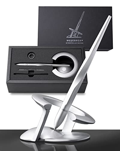novium Hoverpen – Luxus-Kugelschreiber für Männer und Frauen, vertikal stehender Stift mit leicht fließender Tintenpatrone, aus Metall, einzigartiges Geschenk, Silber (Starlight Silver)