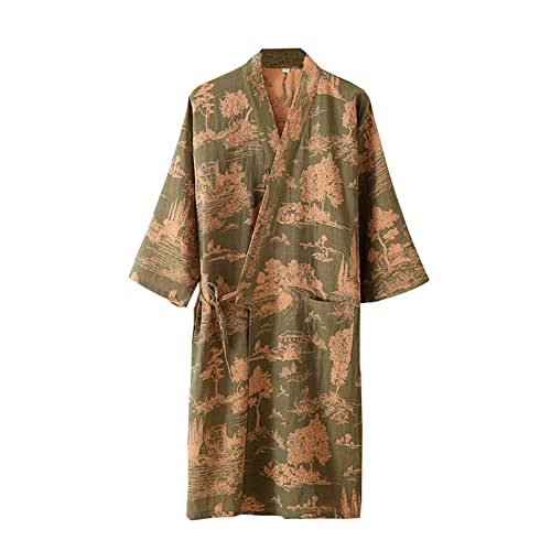 OWLONLINE Herren-Pyjama im japanischen Stil, Gaze-Baumwolle, japanische Kimono-Robe, Größe XL, A2