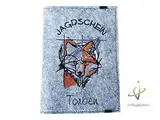Jagdscheinhülle, Filzhülle Jagdschein, WBK, Jäger, Männergeschenk, Waidmannsheil, individualisierbar, Namensbestickung, Fuchs