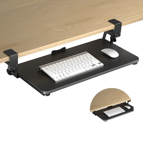 XINLEI Tastaturablage unter dem Schreibtisch, große C-Klemme, 65,5 cm (75,6 cm inklusive Klemmen) x 31,1 cm, ausziehbare Plattform, Computerschublade, herausziehbare Tastatur- und Mausablage, DSF4