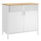 SONGMICS Aufbewahrungsschrank, Metallschrank, mit Doppeltür, Magnetverschluss, Verstellbarer Einlegeboden, Stahlgestell, 40 x 80 x 76 cm, naturbeige-weiß LSC102W57