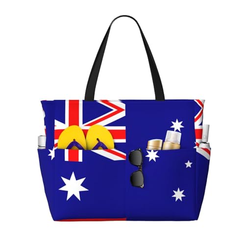 Strandtasche mit australischer Flagge, extra groß, faltbar, Strandtasche für Sandpool, für Damen, Urlaub, Schwarz , Einheitsgröße