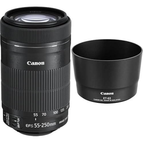 Canon Telezoomobjektiv EF-S 55-250mm F4-5.6 is STM Telezoom für EOS (58mm Filtergewinde, optischer Bildstabilisator), schwarz & ET-63 - Gegenlichtblende, 8582B001