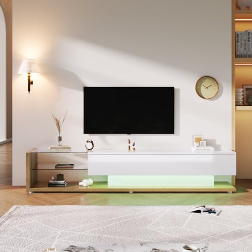 Aurofurz Modernem TV Schrank, Fernsehtisch mit 2 Schließfach, 170cm lang, verstellbare Ablagen, Hochglänzendes LED-TV-Lowboard für Wohnzimmer und Esszimmer,Schlafzimmer |2 Paketzustellung