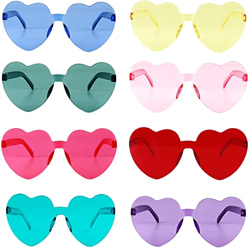 SansRealmL Herz Brille，Herz Sonnenbrille，Farbe Party Brille Lustige Kostüm Brille，8 Paar Randlose Bunte Herzbrillen Herz Sonnenbrillen