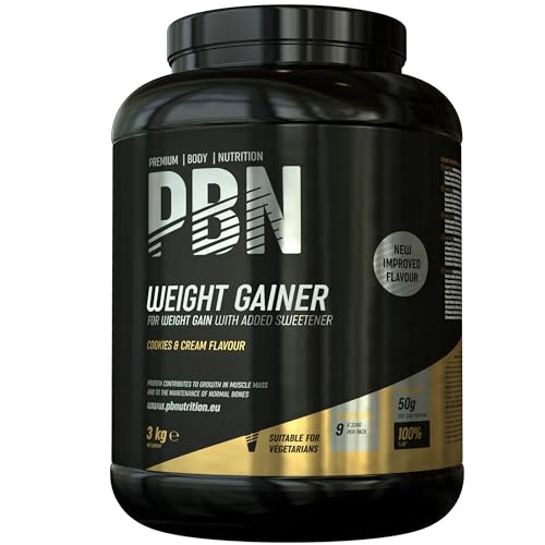 Premium Body Nutrition Weight Gainer Cookies und Cream, 3 kg-Behälter, Neuer verbesserter Geschmack