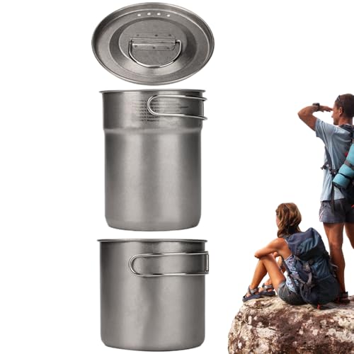 Camping Töpfe,2X Outdoor Kochgeschirr Edelstahl Campingtopf | Klappgriff-Design Mit Tragbarer Tasse Als Küchenausrüstung Für Wandern, Bergsteigen Und Garten