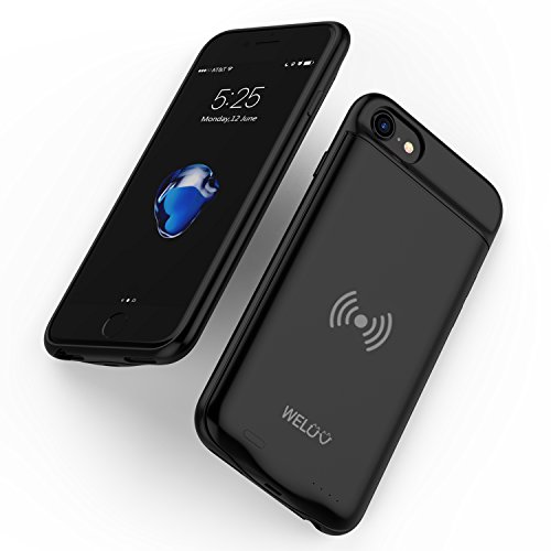 WELUV Akku Hülle F. iPhone 6 6s 7 8 SE2 SE3 Qi Kabellos Ladehülle 3200mAh Akkucase Handyhülle ladehuelle Batteriecase Ultra Dünn QI Hülle Laden Schutzhülle Schwarz 2023