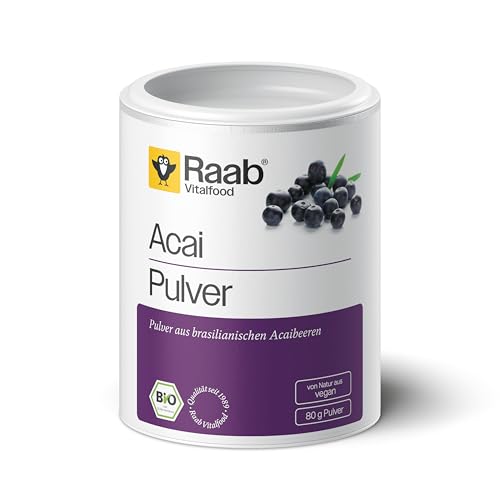 Raab Vitalfood Bio Acai-Pulver mit Polyphenolen & Anthocyanen, vegan, glutenfrei, Bio Acai-Beeren aus Brasilien, ohne Zusätze, 1x 80 g Pulver Dose