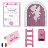 Myfuturshop® Magische Zahnfeentür, Box für Zähne, Leiter und 4 Zahnzertifikate, französische Version, einzigartiges Geschenk für Jungen und Mädchen, Wecken Sie die Magie auf (Rosa)