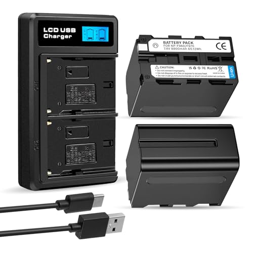 2 Pack 8800mAh Ersatzakku für Sony NP-F970 und USB-Ladegerät für Sony NP-F960 NP-F950 NP-F930 NP-F550 NP-F570 NP-F750 Akkus, für Sony Handycams, Field Monitor, Videoleuchte
