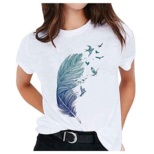 Lässige Oberteile Damen Kurzarm Damen-HemdLeine solidaritätLustiges Top-Hemd Damen T-Shirt Kurzarm mit Print (Blue, XL)